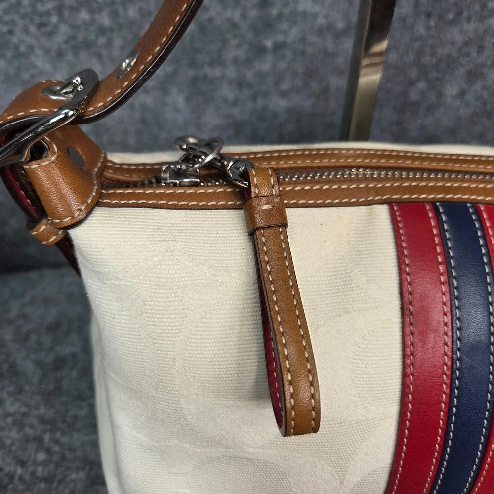 Coach Vintage Canvas Leather Bag Mini Sufflette Baguette Purse Patriotic y2k